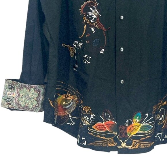 Robert Graham Limited Edition Embroidered LS Button Shirt Black XL Pre-Loved - Picture 2 of 5